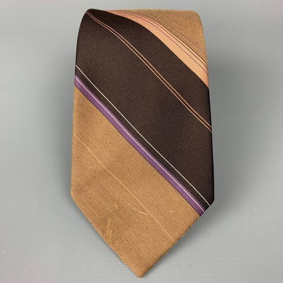 VAN HEUSEN Dark Brown & Taupe Diagonal Stripe Polyester / Silk Tie - Picture 1 of 1
